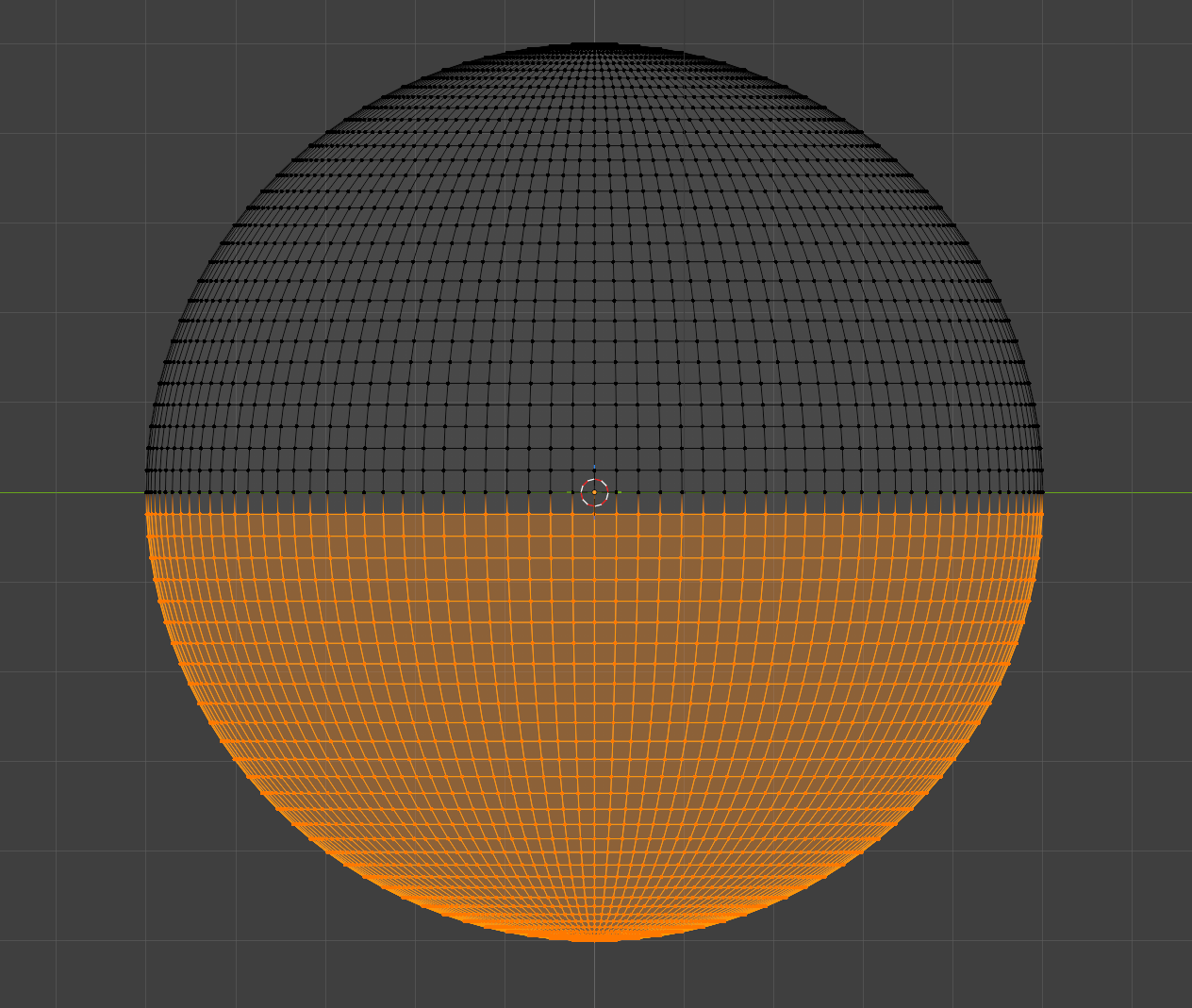 wireframe sphere, bottom half orange