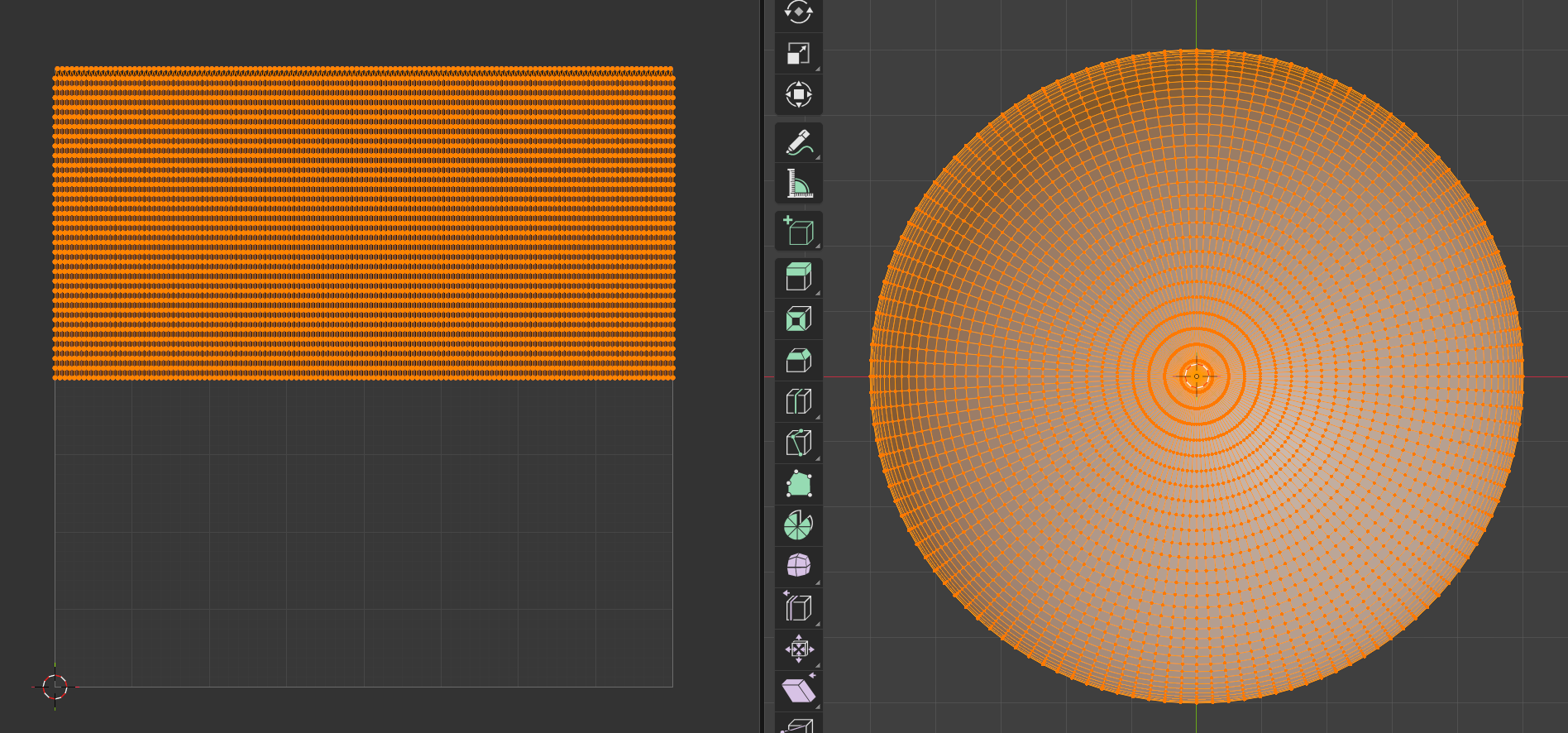 wireframe rectangle on left, wireframe hemisphere on right